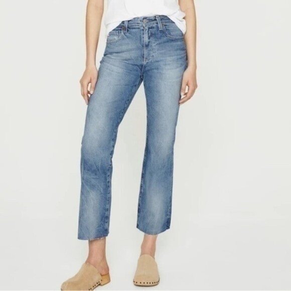 AG Kinsley Jeans Straight Leg Pop Crop High Rise Contour 360 Blue Wash Denim 27 - Picture 1 of 10